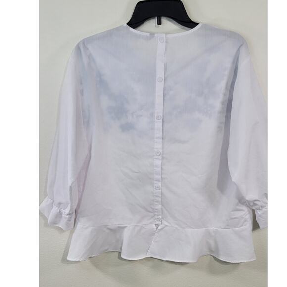 Zara Basic Shirt Womens Medium Sequins Ruffled Modern French Sleek Clean Blouse - Picture 7 of 8